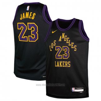 Camiseta Nino Los Angeles Lakers Lebron James #23 Ciudad 2023-24 Negro