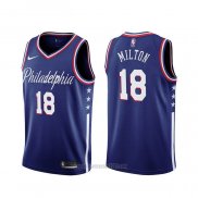 Camiseta Philadelphia 76ers Shake Milton #18 Ciudad 2019-20 Azul
