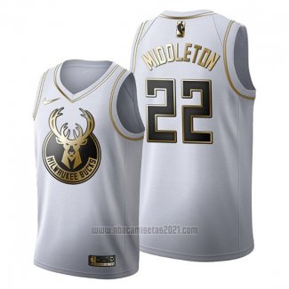 Camiseta Golden Edition Milwaukee Bucks Khris Middleton #22 2019-20 Blanco