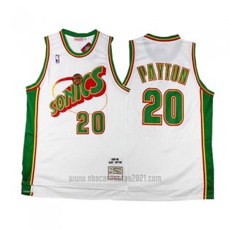 Camiseta Historic Retro Seattle SuperSonics Gary Payton #20 Blanco