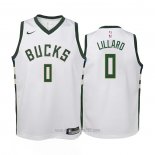 Camiseta Nino Milwaukee Bucks Damian Lillard #0 Association 2022-23 Blanco