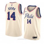 Camiseta Philadelphia 76ers Anthony Brown #14 Ciudad 2018 Crema